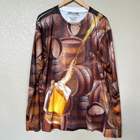 Beer Keg Graphic Long Sleeve Men’s Shirt L - Picture 1 of 3